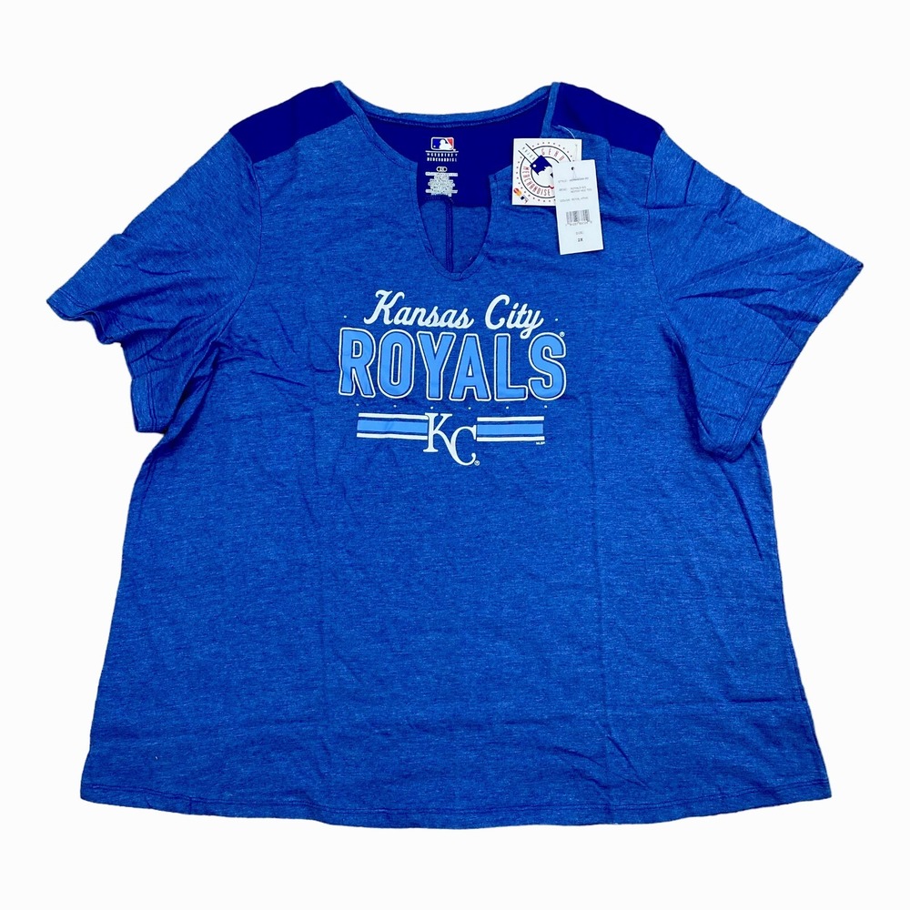 Kansas City Royals T-Shirt Women's 2X Blue Notch Vee Switch Hitter MLB Tee NWT